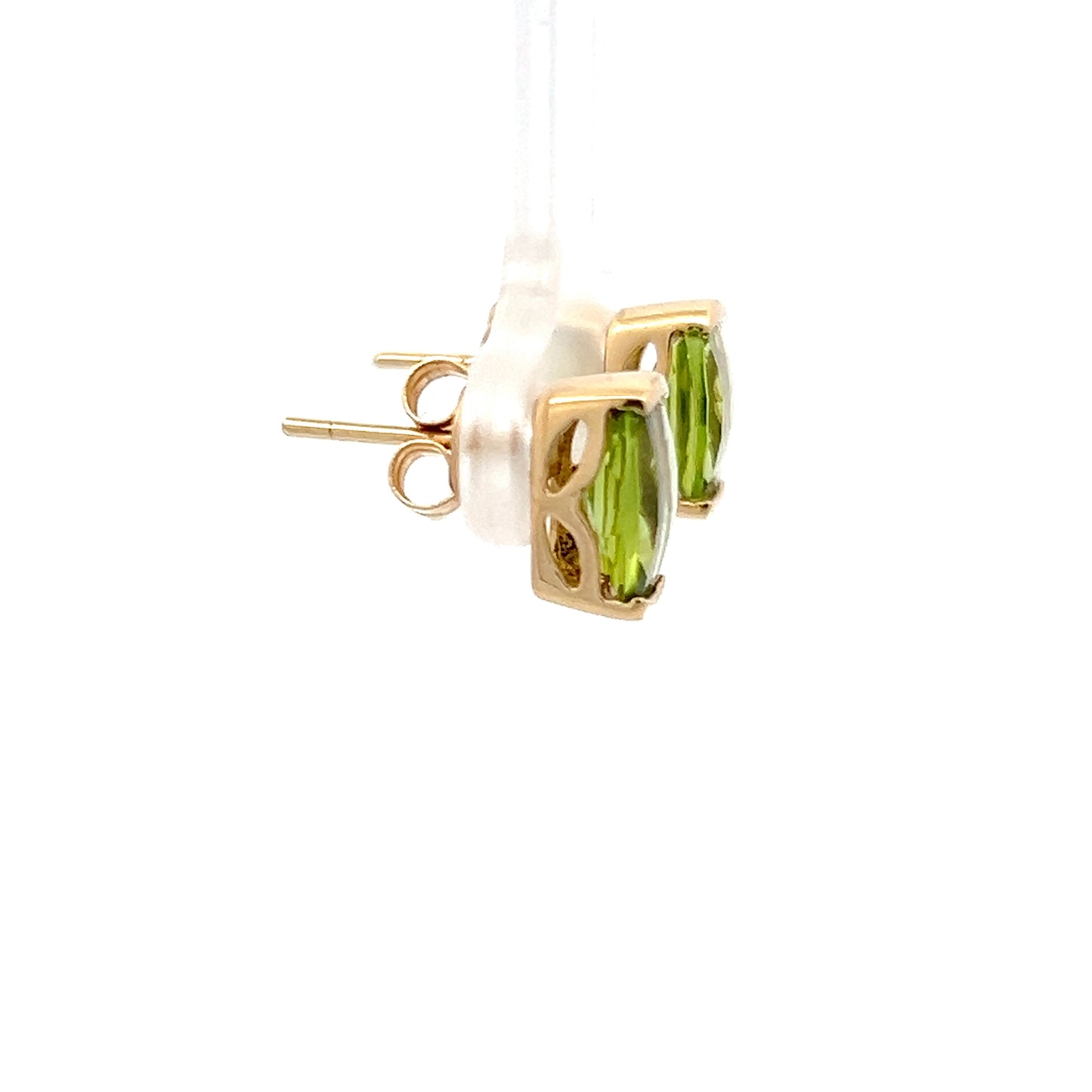 Pendientes de oro amarillo de 14k con peridoto talla cojín