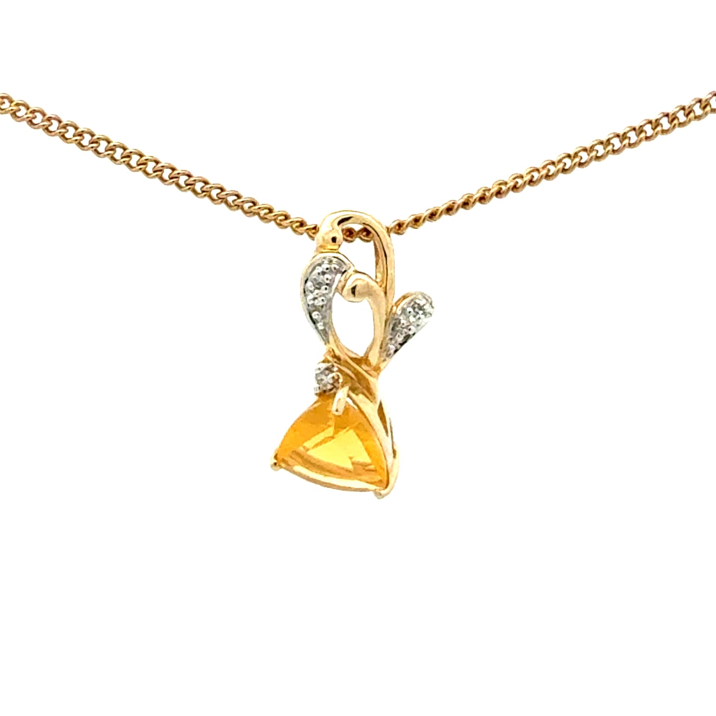 Pendant with Trilliant cut Citrine and diamonds in 14K Yellow Gold