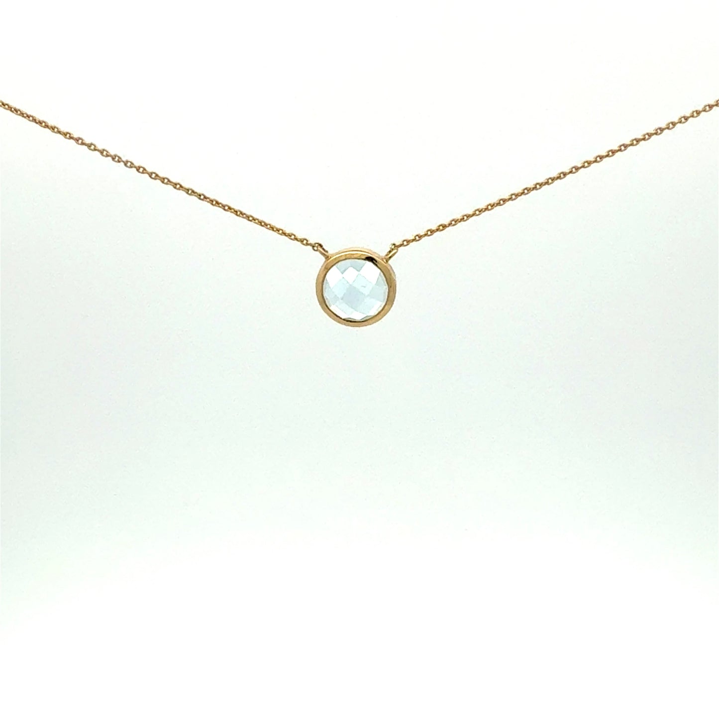 14k Yellow Gold Necklace with Blue Zirconia Pendant, 18 inches