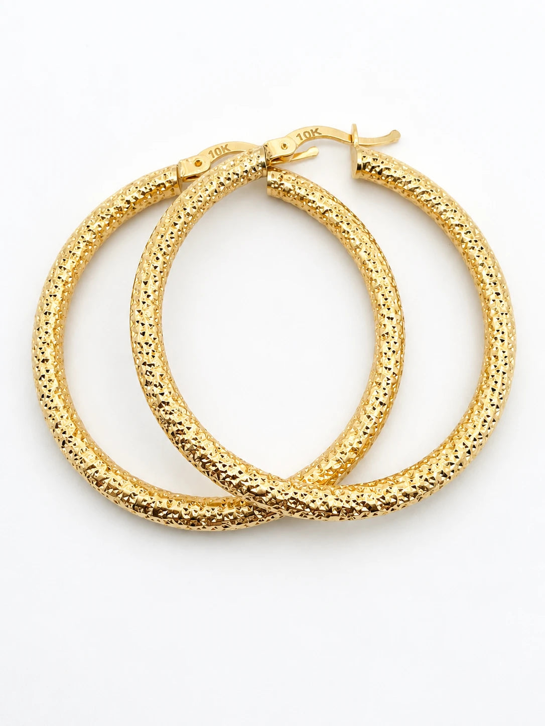 10K Gold Textured Hoop Earrings