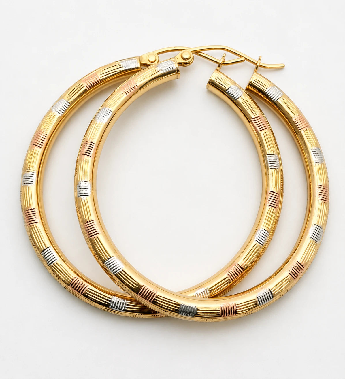 14K Gold Tri-Color Hoop Earrings