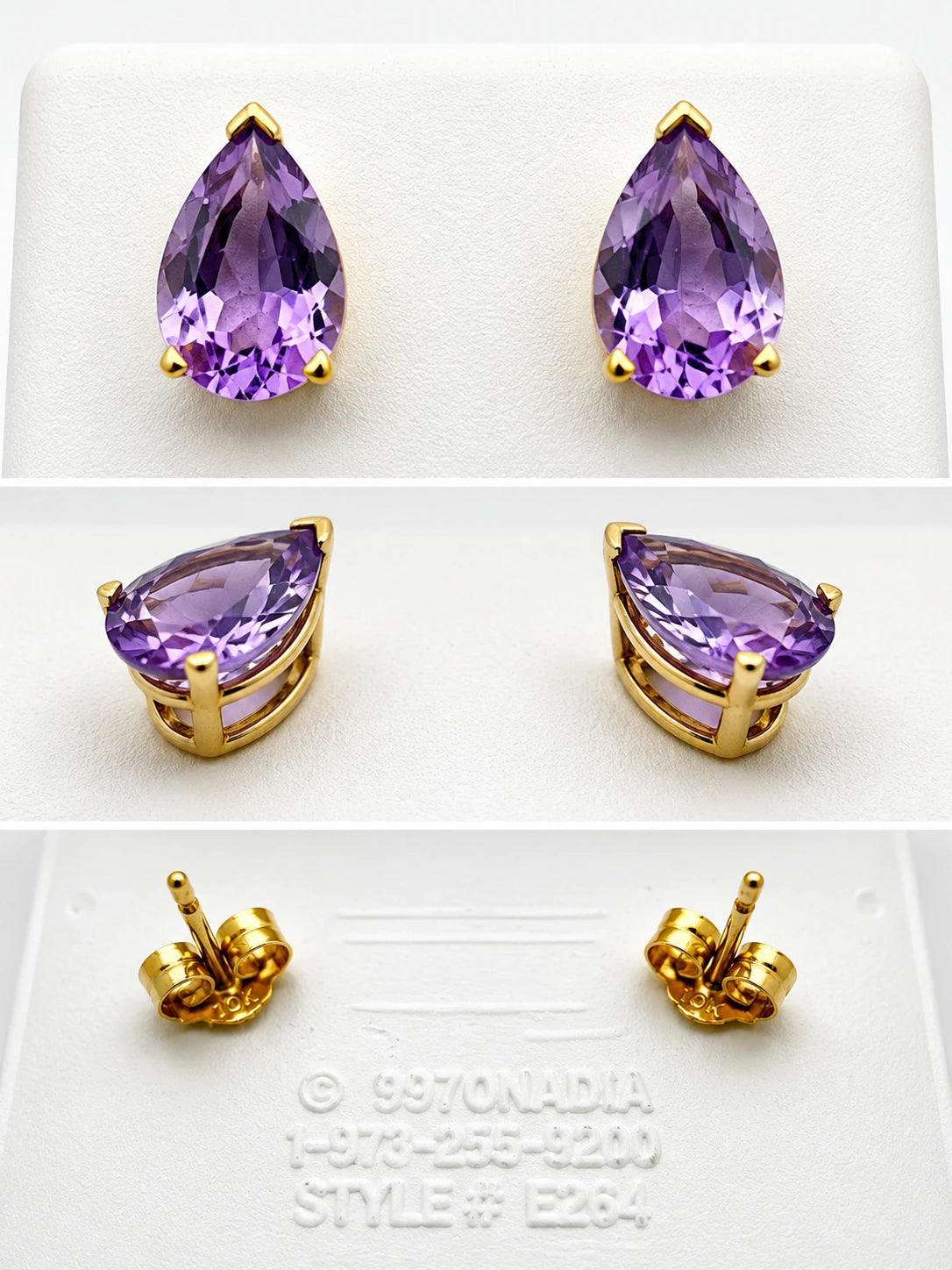 14K Gold Teardrop Earrings with Lilac Stone