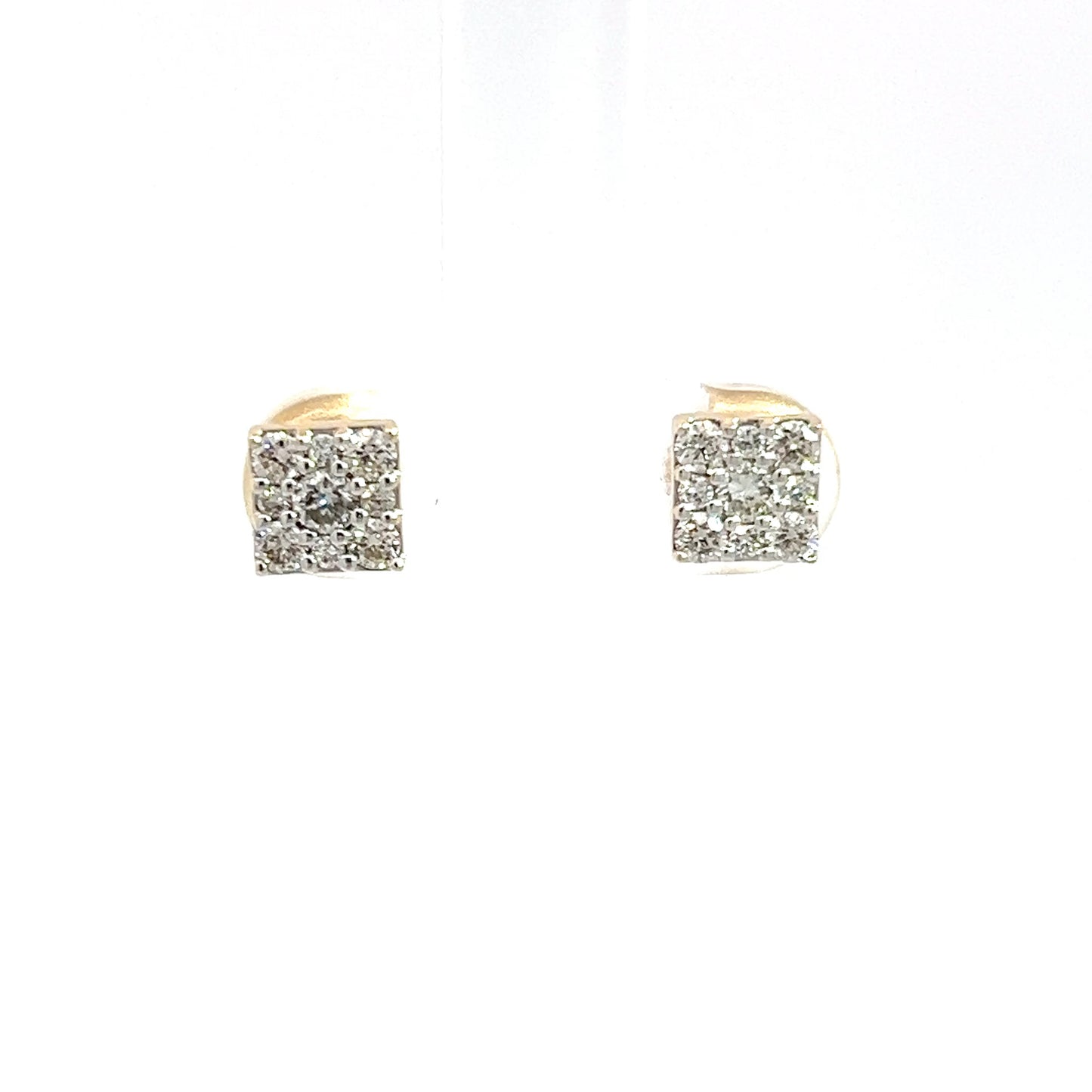 Pendientes de oro amarillo de 14k con diamantes de talla brillante cuadrados