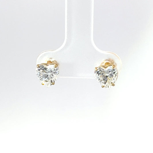 Elegant 14K Yellow Gold Earrings with Heart-Shaped Cubic Zirconia