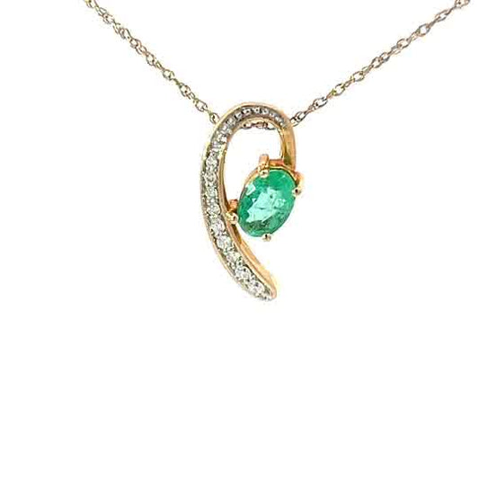 Emerald and diamond pendant, in 14K yellow gold