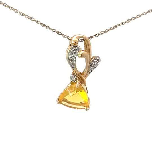 Trilliant-cut Citrine charm and diamonds in 14K Yellow Gold