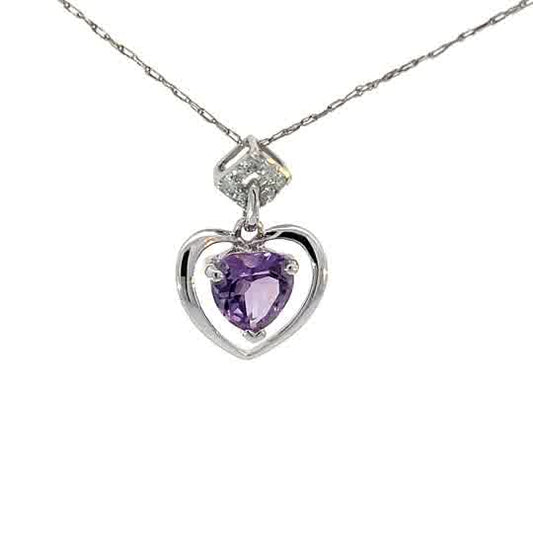 Purple Zirconia Pendant in Heart Shape, 10K White Gold