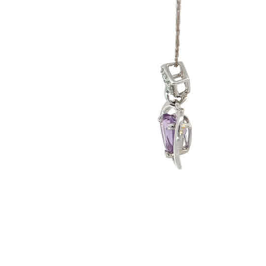 Colgante de circonita morada en forma de corazón, oro blanco de 10K