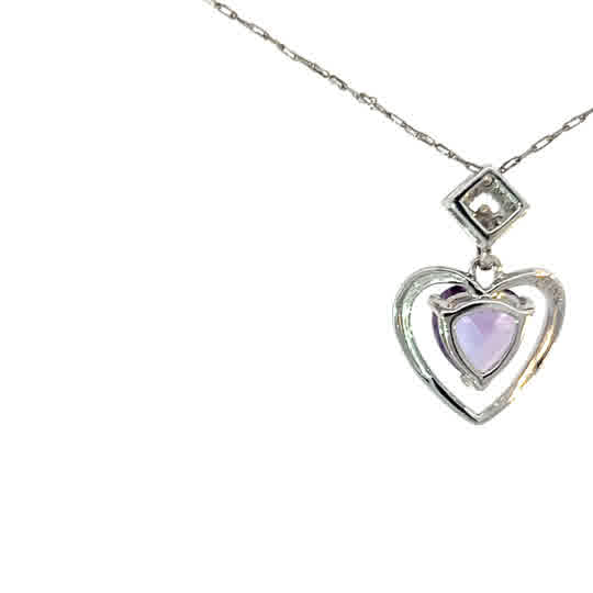 Colgante de circonita morada en forma de corazón, oro blanco de 10K