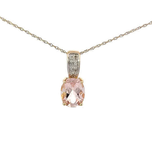 Elegant oval morganite charm with small diamonds in 14K yellow gold