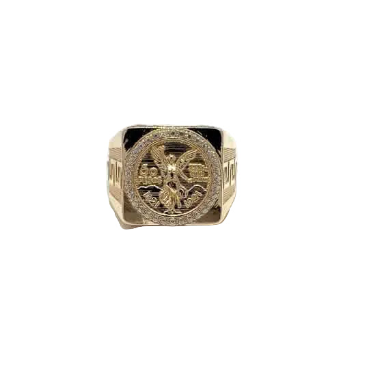 10K Yellow Gold Signet Ring with Cubic Zirconia and Angel of Independence Design