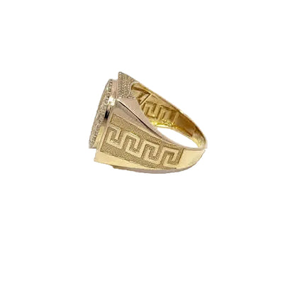 10K Yellow Gold Signet Ring with Cubic Zirconia and Angel of Independence Design