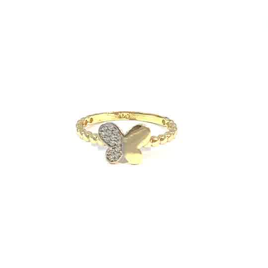 10K Yellow Gold Ring with Butterfly Design and Cubic Zirconia