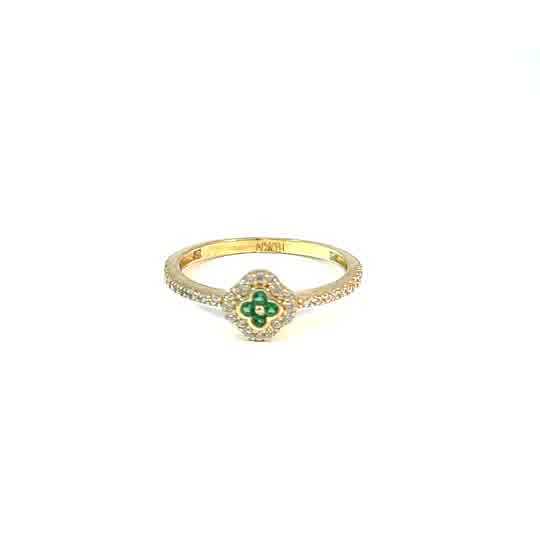 Multi-stone ring in 10K yellow gold with white and green zirconia