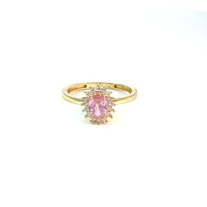 Anillo de oro amarillo de 10K con circonita rosa talla cabujón