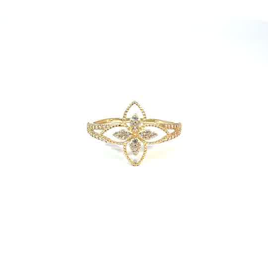 Anillo floral de oro amarillo de 10K con circonia brillante