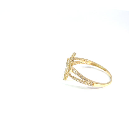 Anillo floral de oro amarillo de 10K con circonia brillante