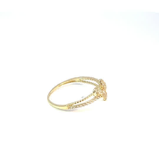 Anillo floral exclusivo en oro amarillo de 10K con circonitas cúbicas