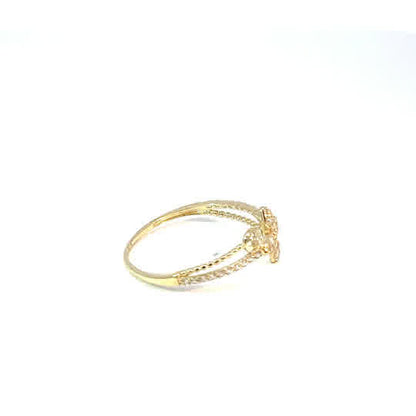 Anillo floral exclusivo en oro amarillo de 10K con circonitas cúbicas