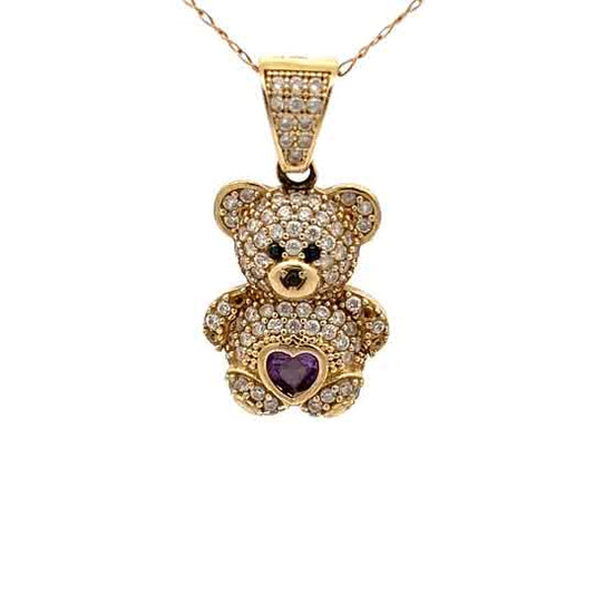 10k Yellow Gold Bears Pendant, decorated with zirconias.