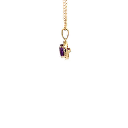 Colgante de oro amarillo de 10k con amatista morada y diamantes naturales de talla brillante