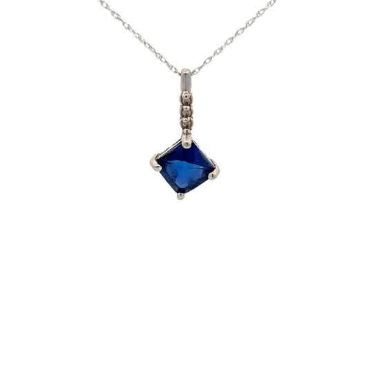 10k White Gold Pendant with Square Blue Zirconias