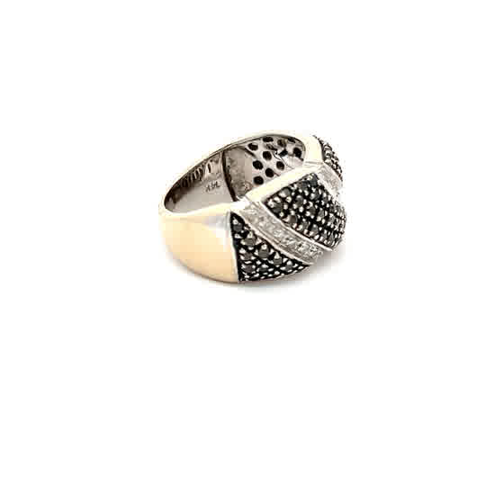 Anillo de oro blanco de 14k con diamantes naturales transparentes y negros talla brillante