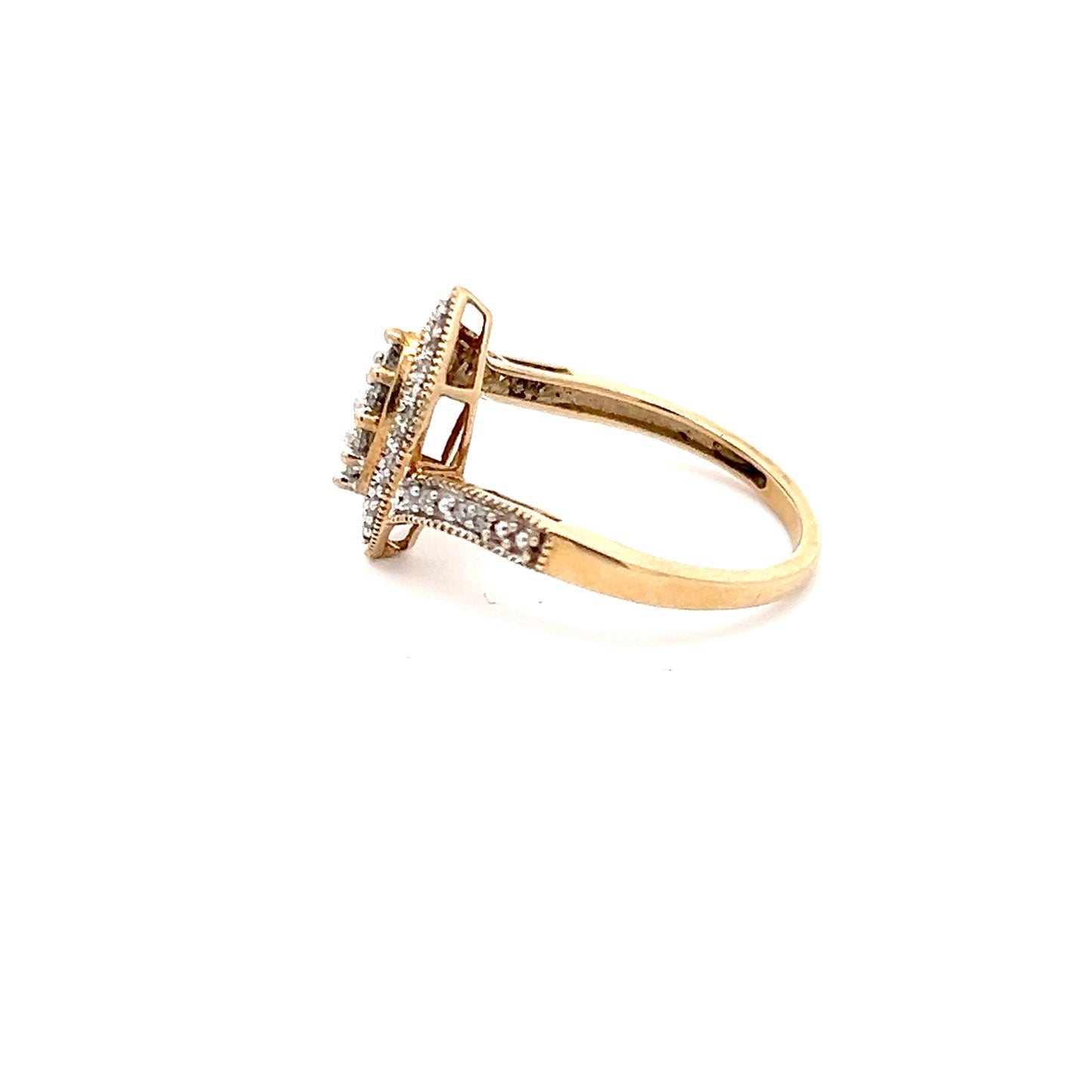 Anillo de oro amarillo de 10k con diamantes naturales talla marquesa y acentos brillantes