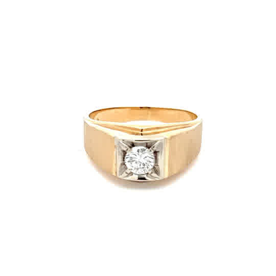 Anillo de Sello de Oro Amarillo de 14k con Diamante de Talla Brillante