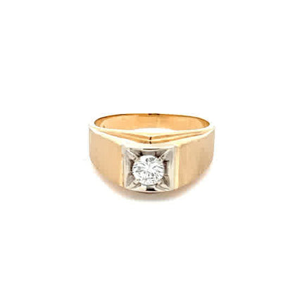 Anillo de Sello de Oro Amarillo de 14k con Diamante de Talla Brillante