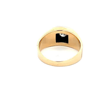 Anillo de Sello de Oro Amarillo de 14k con Diamante de Talla Brillante