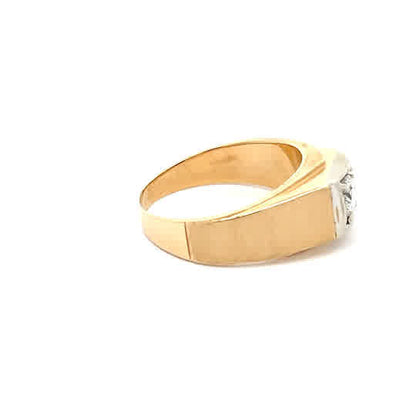 Anillo de Sello de Oro Amarillo de 14k con Diamante de Talla Brillante