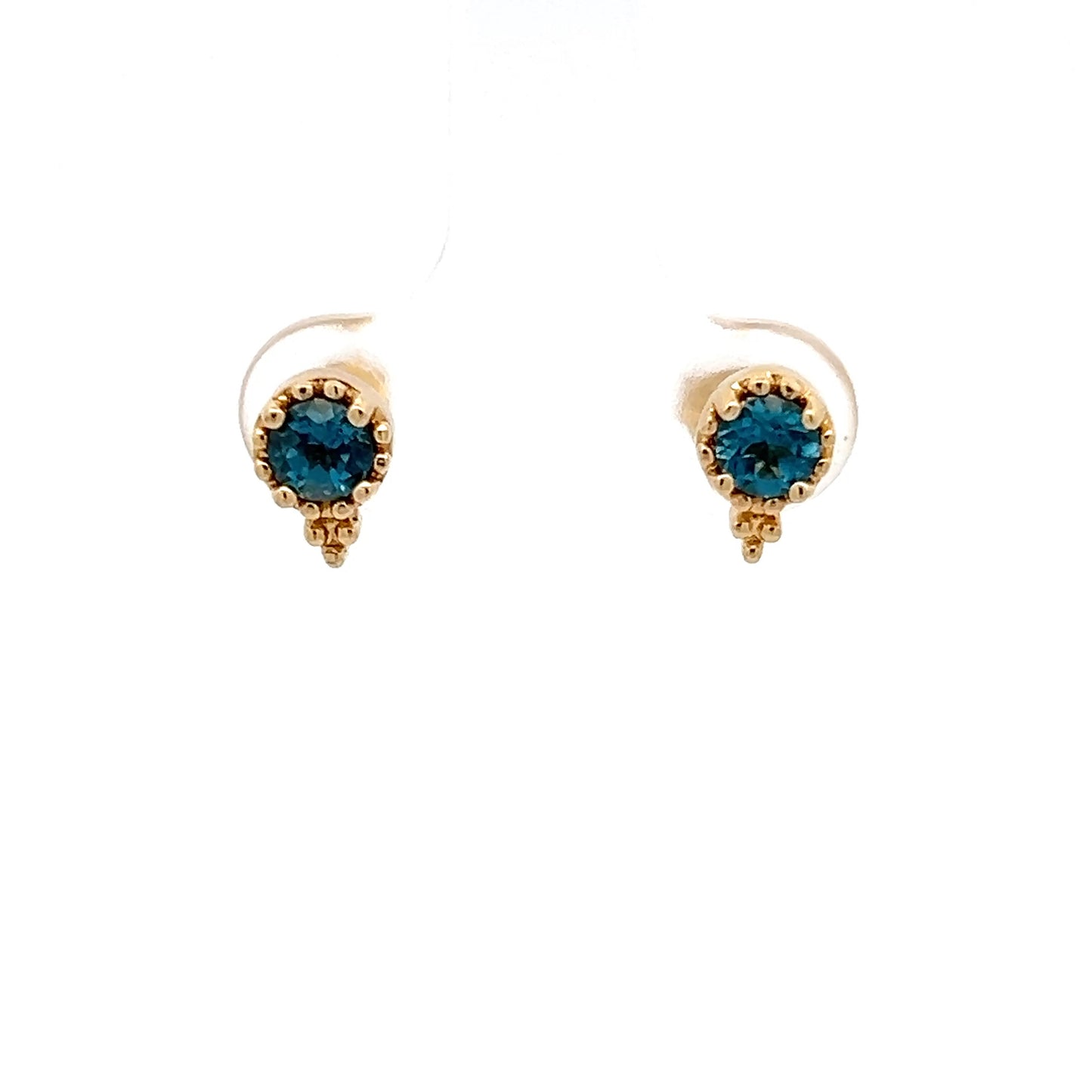 Pendientes de oro amarillo de 14k con topacio azul talla brillante
