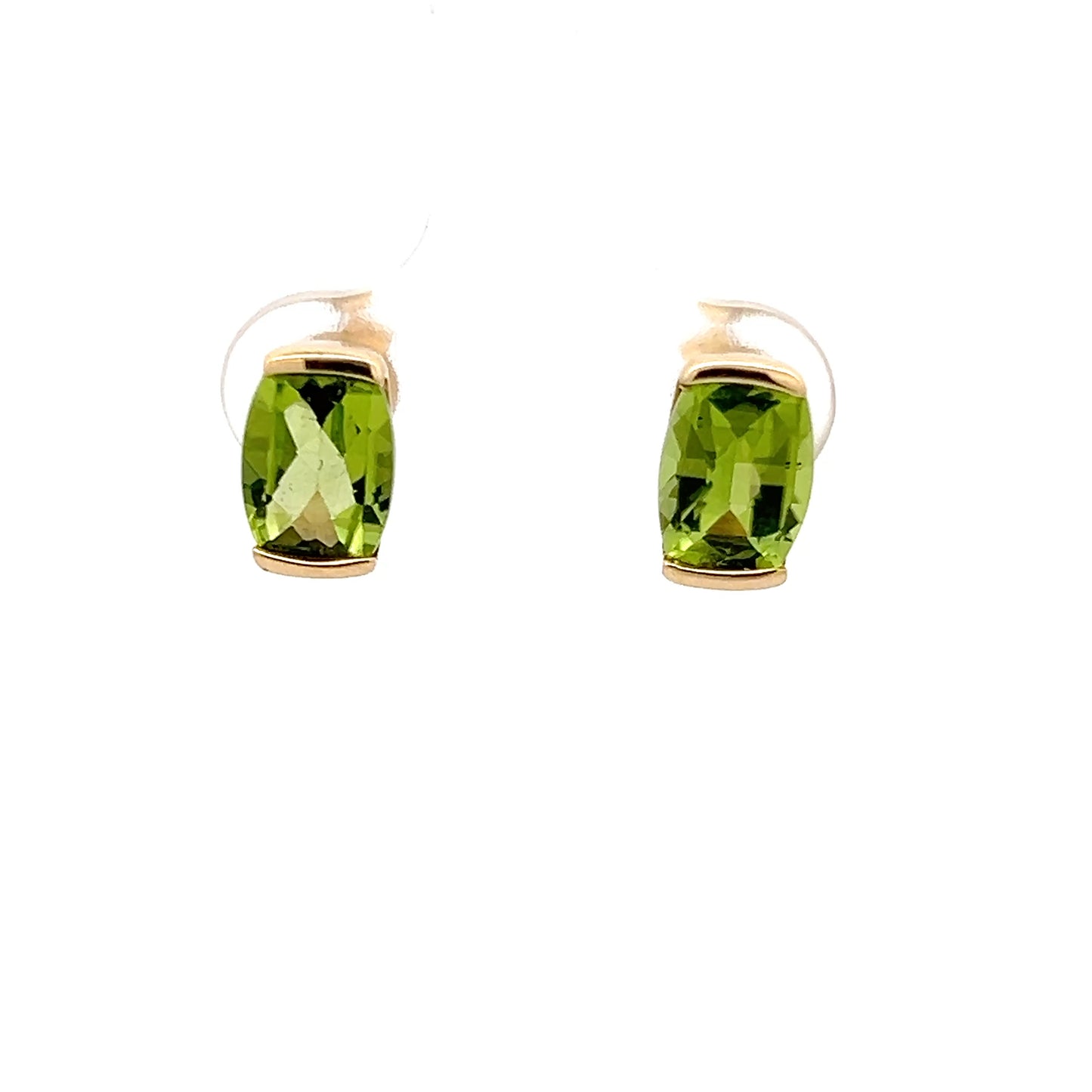 Pendientes de oro amarillo de 14k con peridoto talla cojín
