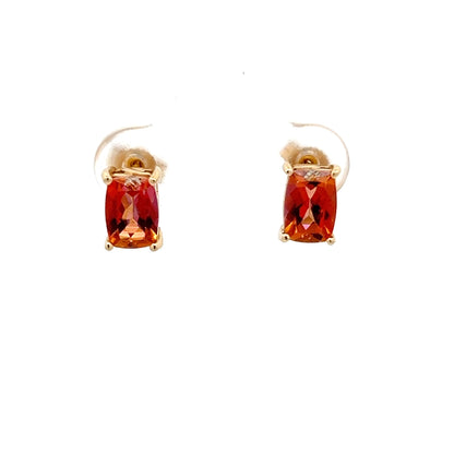 Pendientes de Oro Amarillo de 14k con Topacio Místico de Talla Cojín en Color Rojo Anaranjado