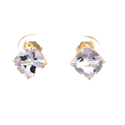 Pendientes de oro amarillo de 14k con topacio azul talla brillante