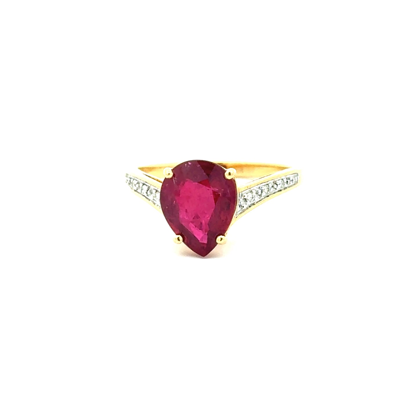 14K Yellow Gold Solitaire Ring with Pear-Shaped Cabochon Ruby and Diamonds