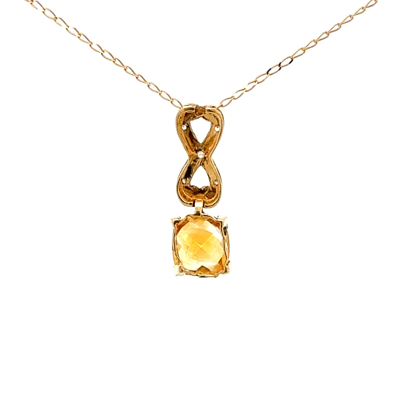 Elegant 10K yellow gold pendant with cushion-cut citrine and small diamonds