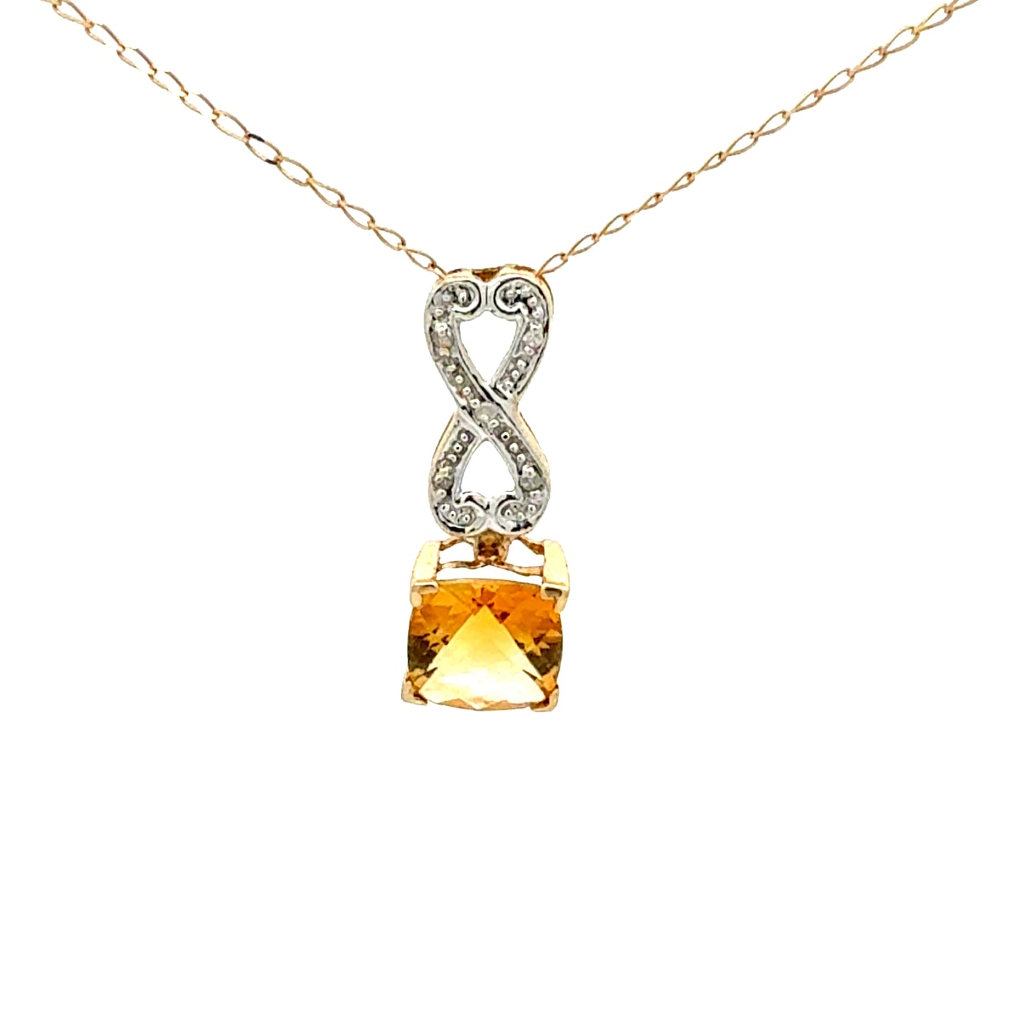 Elegant 10K yellow gold pendant with cushion-cut citrine and small diamonds
