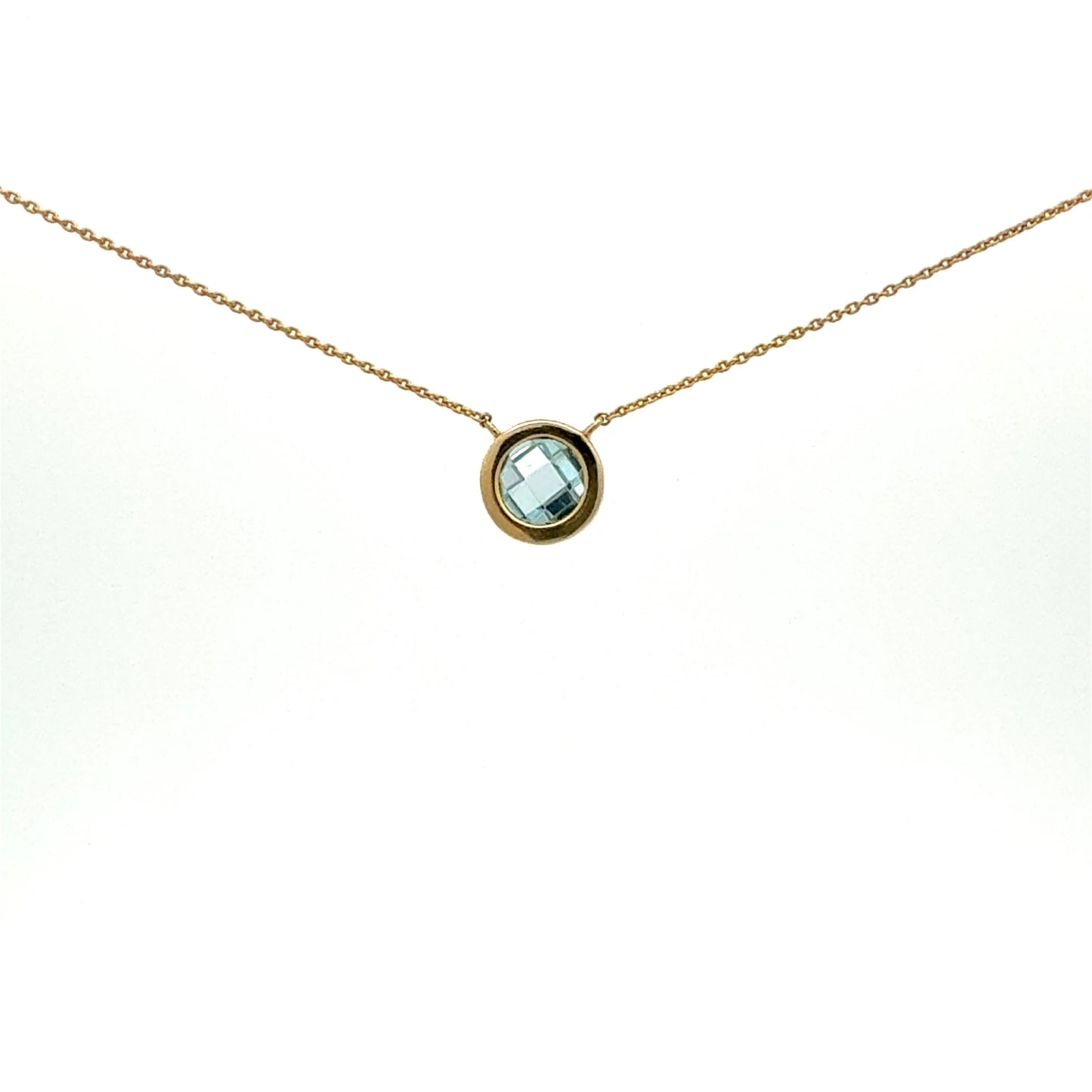 14k Yellow Gold Necklace with Blue Zirconia Pendant, 18 inches