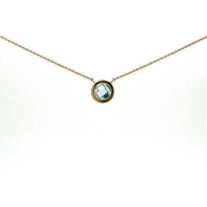 14k Yellow Gold Necklace with Blue Zirconia Pendant, 18 inches