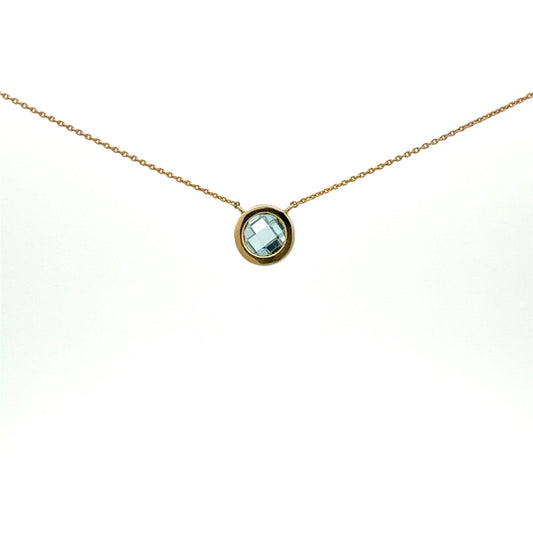 14k Yellow Gold Necklace with Blue Zirconia Pendant, 18 inches