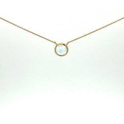 14k Yellow Gold Necklace with Blue Zirconia Pendant, 18 inches