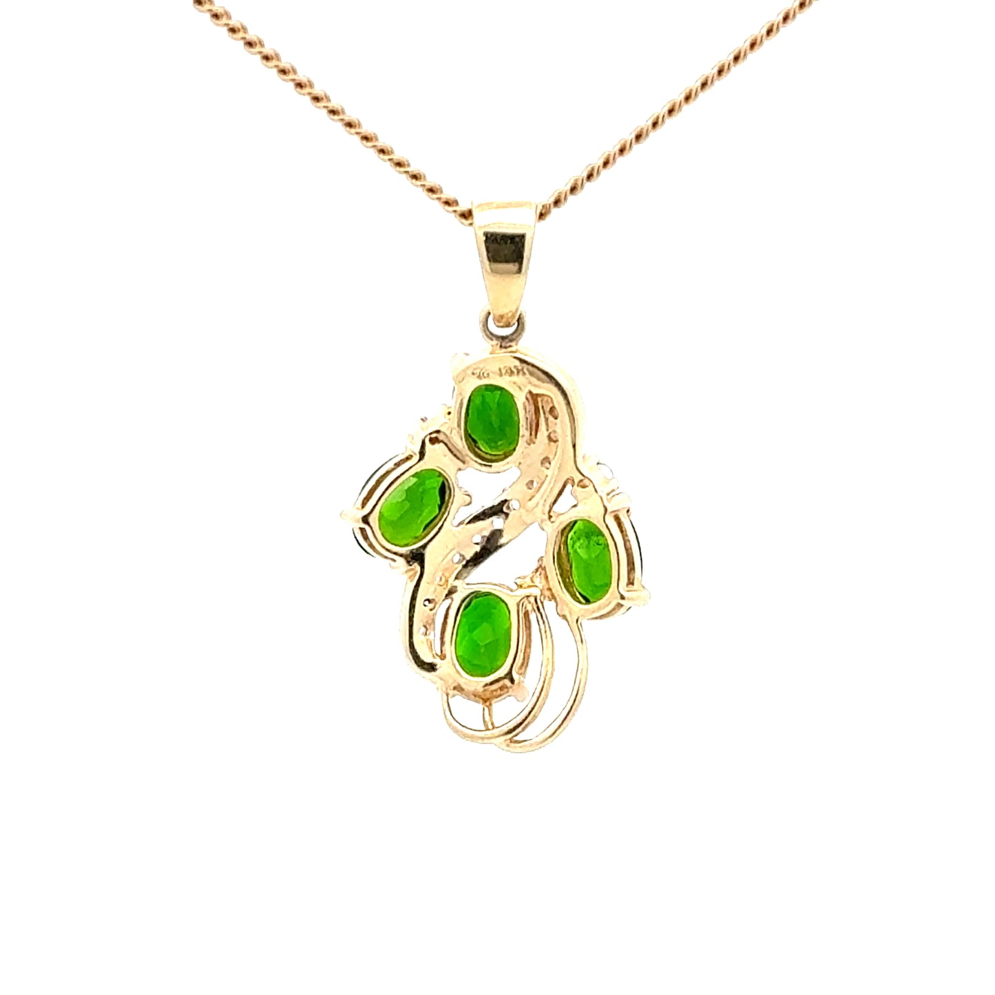 14k gold pendant with peridot and diamond stones