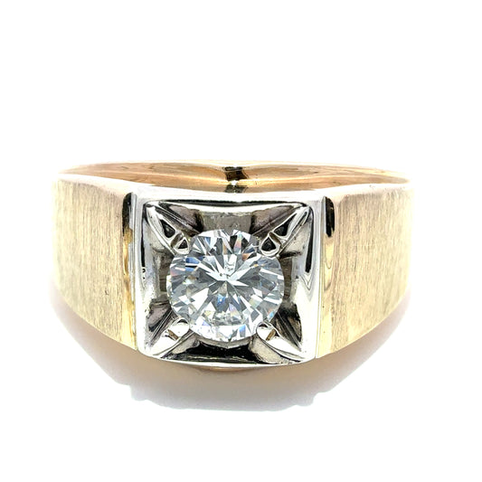 14k Yellow Gold Signet Ring with Brilliant Cut Diamond