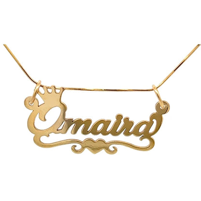 Personalized Yellow Gold Necklace with Name and Crown Charm