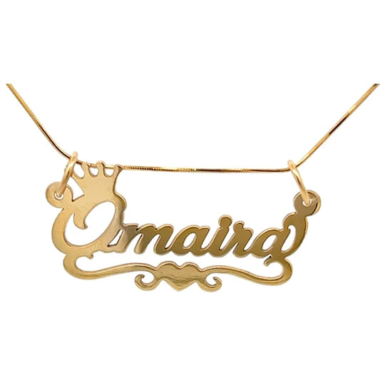 Personalized Yellow Gold Necklace with Name and Crown Charm