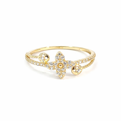 Anillo floral exclusivo en oro amarillo de 10K con circonitas cúbicas