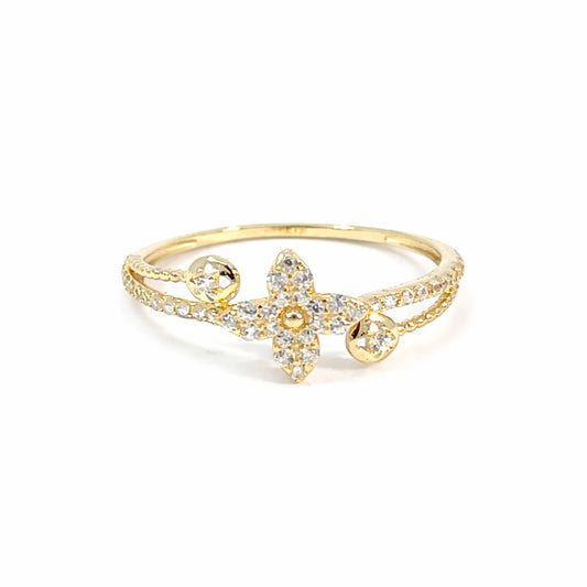 Exclusive Floral Ring in 10K Yellow Gold with Cubic Zirconia