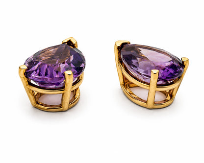 14K Gold Teardrop Earrings with Lilac Stone